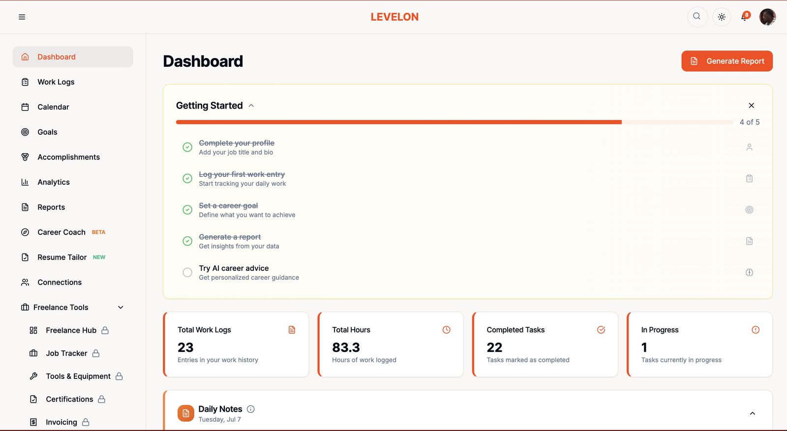 Screenshot of Levelon.ai